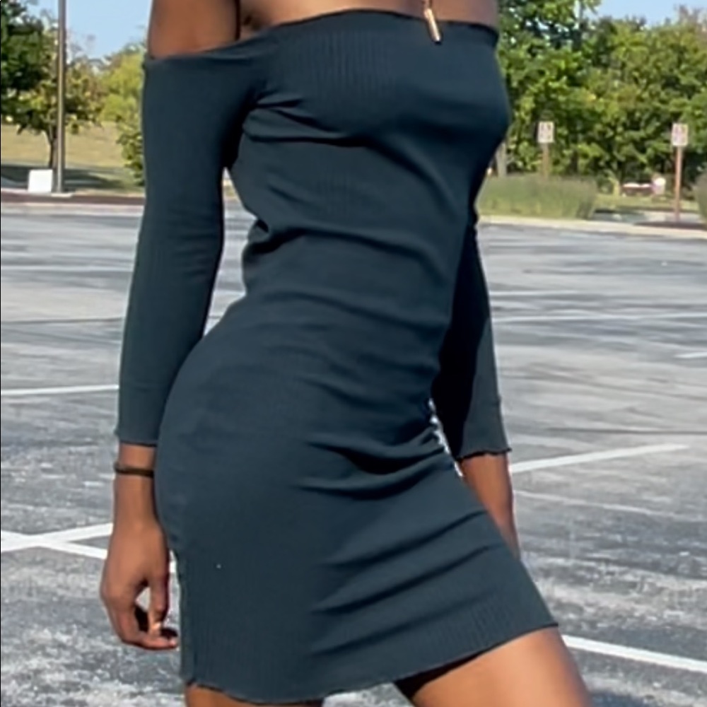 Dark greenish off the shoulders dress